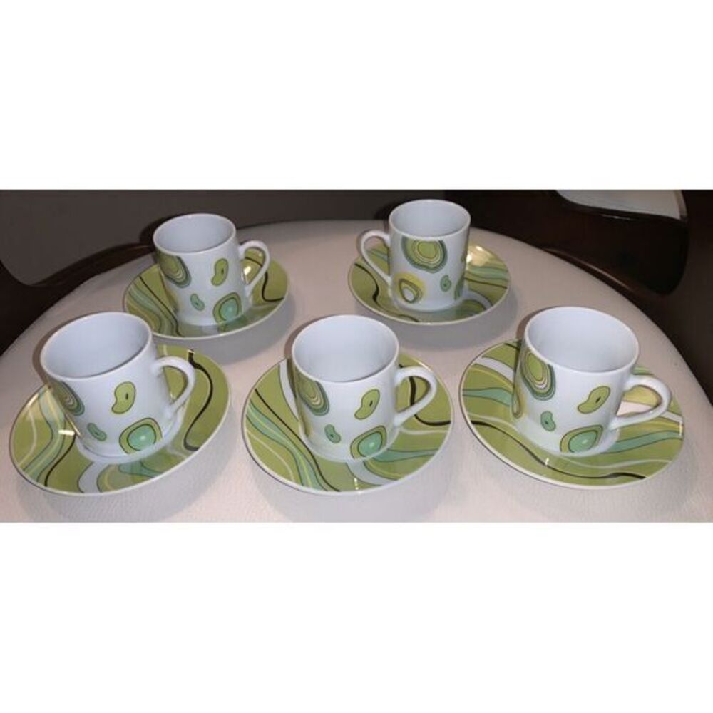 Alpine Cuisine‎ Fine Porcelain Aramco Imports 5 Espresso Cups & Saucers Germany